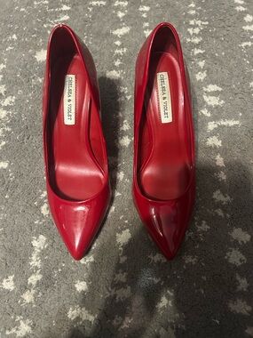 Chelsea & Violet Scarlet Red Patent Pointed Toe Pumps